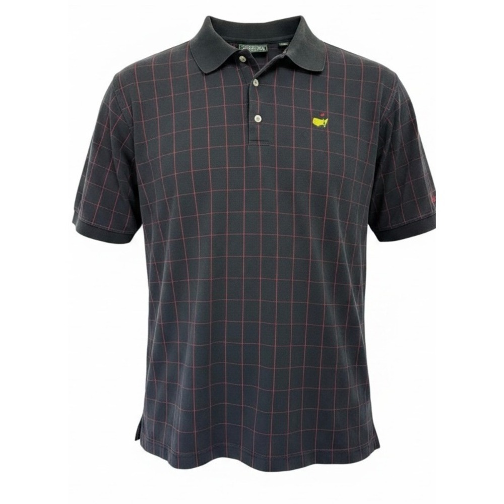 Masters Collection Polo Shirt Mens Large Black Red Windowpane Plaid Cotton (P1)